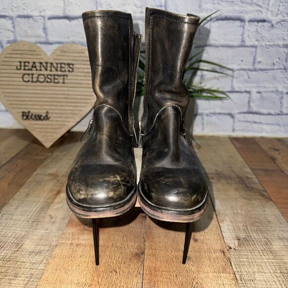 Hinge double zipper ankle boots distressed Anthropologie - Picture 9 of 12